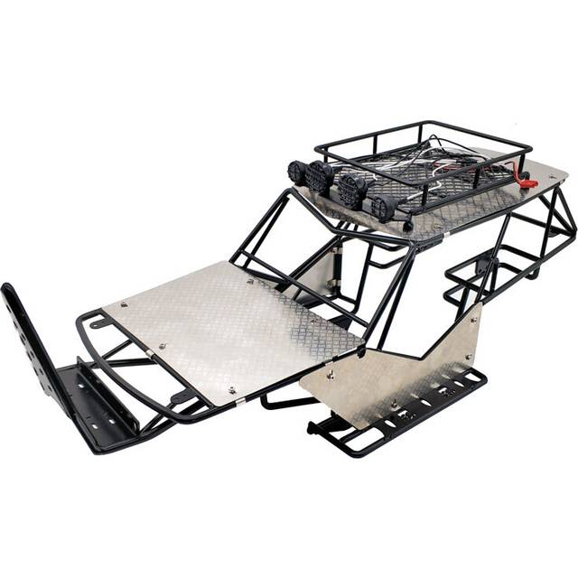 for 1/10 Scale RC Axial Wraith Metal Roll Cage Frame Body with Roof Rack and Metal Sheets Side Step,Black