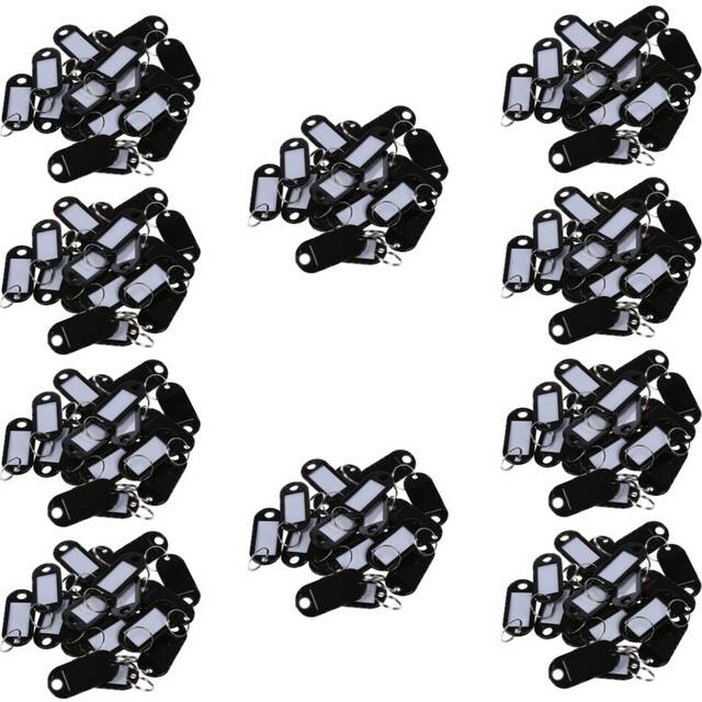 200 Pcs Key ID Label Tags Split Ring Keyring Keychain Black