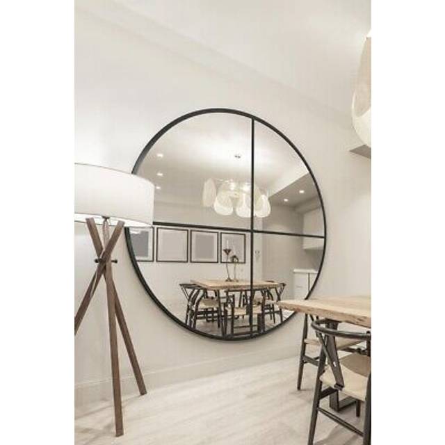 Mirroroutlet xl black round metal window leaner wall mirror 71" x 71" 180x180cm