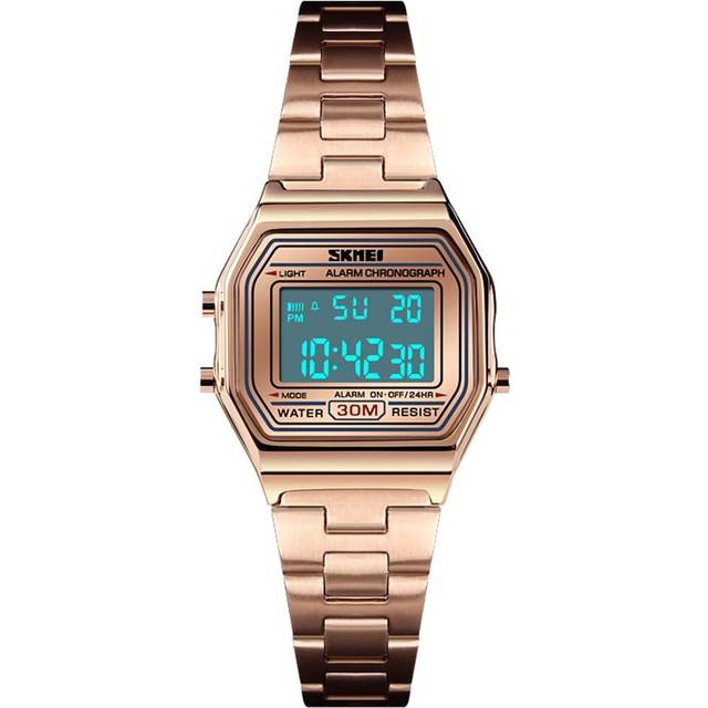 VEANXIN Digital Watch Womens Thin Gold Stainless Steel Watch Backlight Timer Waterproof Alarm Clock LED Sports Watch