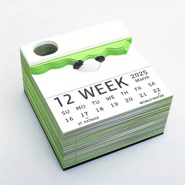 (Panda 25th Anniversary English Weekly Calendar) Creative 3D Panda DIY Paper Sculpture - 2025 Pop-Up Calendar Desk Decor, Artistic Clock Design Notepa