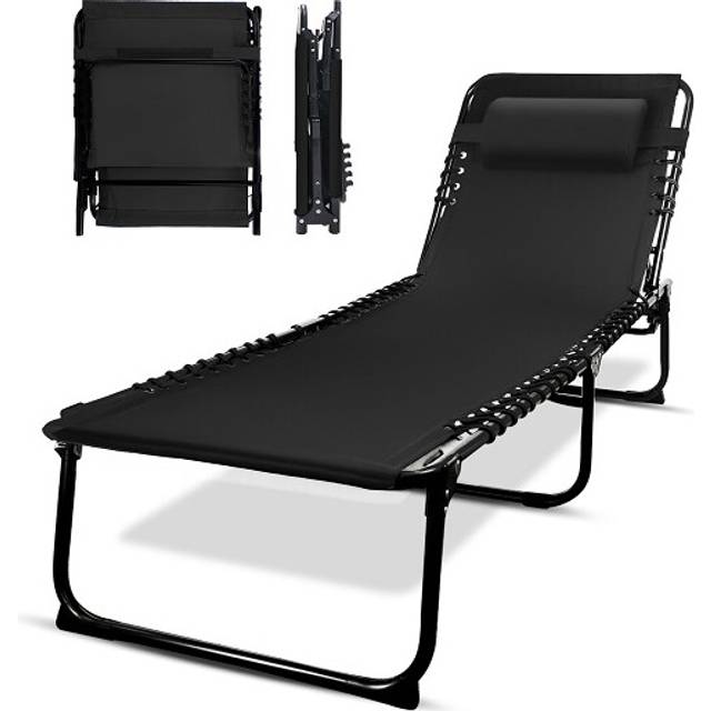 (Navy) KEPLIN Foldable Recliner Sun Lounger - 600D Oxford Fabric - Adjustable Back and Leg Rests Lightweight and Portable - Compact Space-Saving Desig