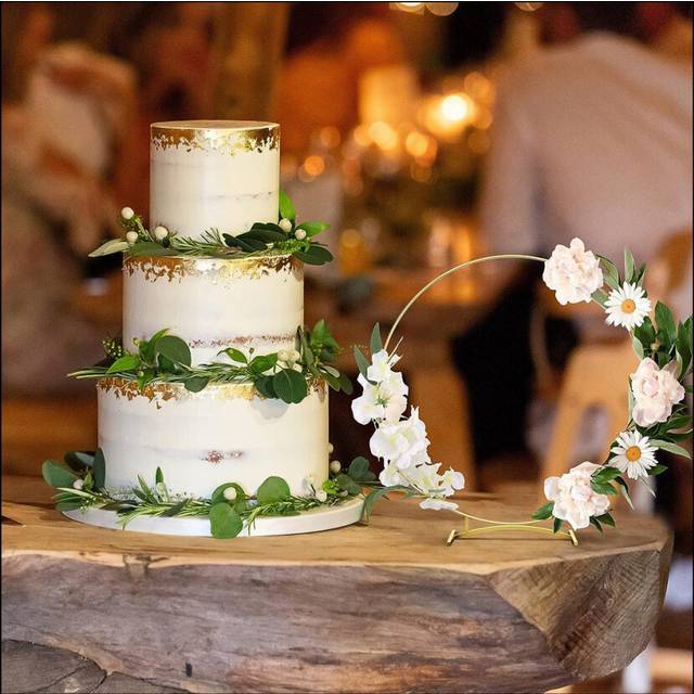 5Pcs Metal Curved Base Floral Hoop Centerpiece for Table, Metal Gold Wreath Rings with Stands for Table