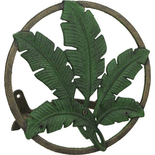 Exquisite Green Banana Leaf Design Cast Iron Wall Mounted Garden Hose Holder - 11.5-Inch Diameter - Easy Installation - Tropical Themed Outdoor Storag