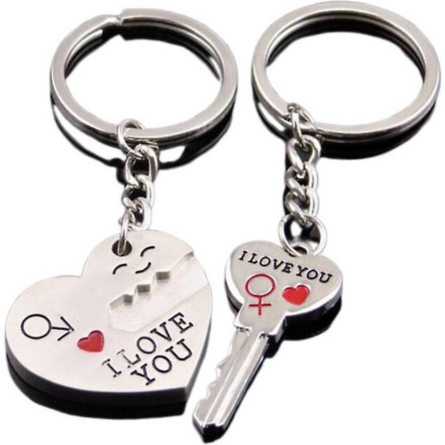 (As show, One size) 2pcs Fashion Love Heart Key Ring Keyfob Couples Romantic Keychain Lover Gift SHYTMV