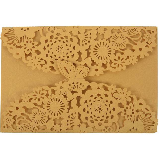 20X Delicate Carved Butterflies Romantic Wedding Invitation Card Envelope Invitations for Wedding:Golden Yellow
