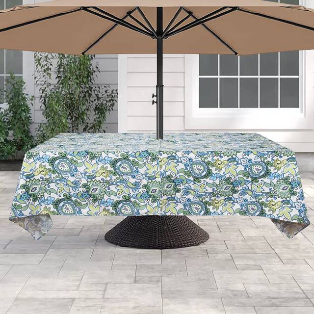 60x84 Rectangle Tablecloth with Umbrella Hole and Zipper  Washable Waterproof Wrinkle Free Zippered Patio Table Cloths Table