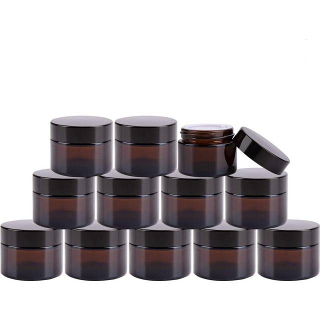 Encheng Cosmetic Jars  40 Pack of 1.7 oz Amber Round Glass Jars  with Inner Liners and black Lids Empty Cosmetic Containers Cream jars