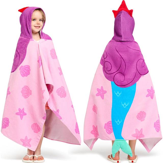 "Joiedomi Mermaid Hooded Towel for Kids - Soft 100% Cotton Bath Beach Towel - 30"""""""" x 50"""""""" for Kids 3-10 Years - Toddler Pool Towel with Hood"