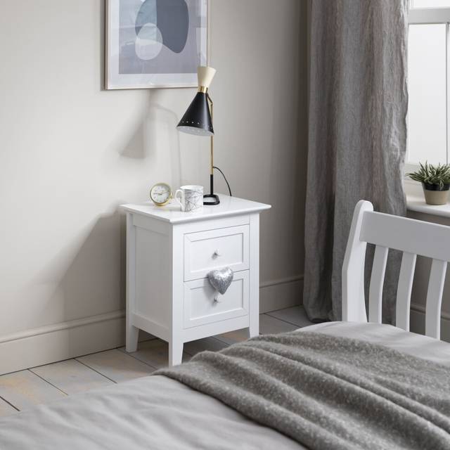 (2 Drawer Bedside) Torsby Bedside Table with Drawer in Classic White