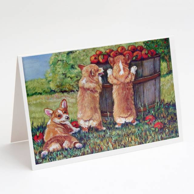 Apple Helper Corgis Greeting Cards and Envelopes Pack of 8