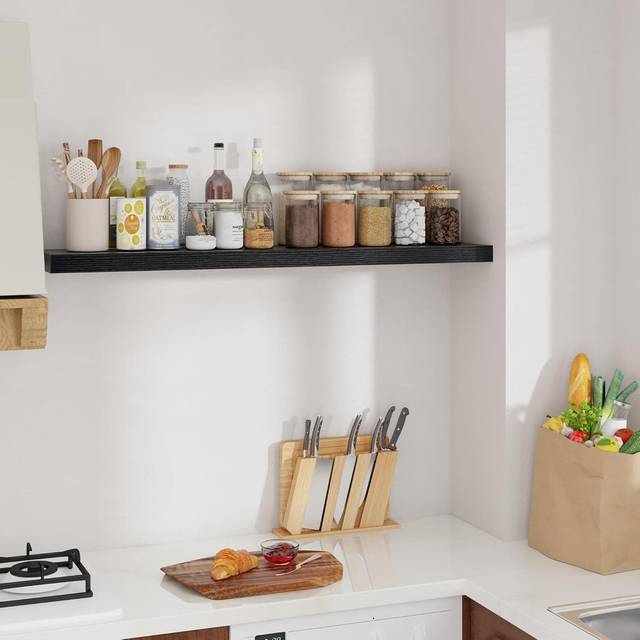 120cm Black Extra - Long Floating Wall Shelf - Ideal for Living Room, Bathroom, Kitchen, Office, and as a Floating TV Stand with Decor Appeal (4cm H X 120cm W X 23cm D)