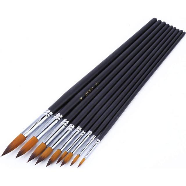 9pcs Chinese Calligraphy Brushes  Pointed Tip Nylon Long Wooden Handle Paint Brushes Set for Oil Acrylic and Watercolor
