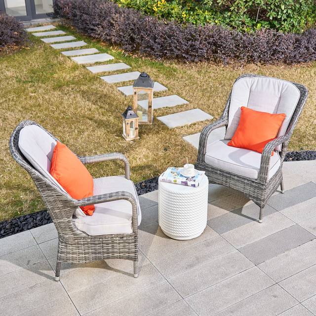 3-piece Patio Rattan Bistro Set With Coffee Table - Grey (2)