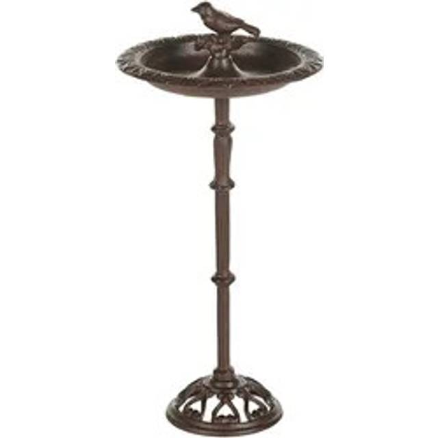 Garden Outdoor Bird Bath Bowl Water Feeder Iron Antique Decorative Brown Swallow