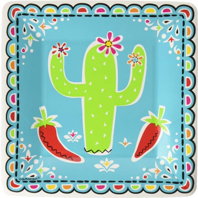 "Amscan Picado De Papel Square Plates  7"""" - Pack of 18  Multicolor"