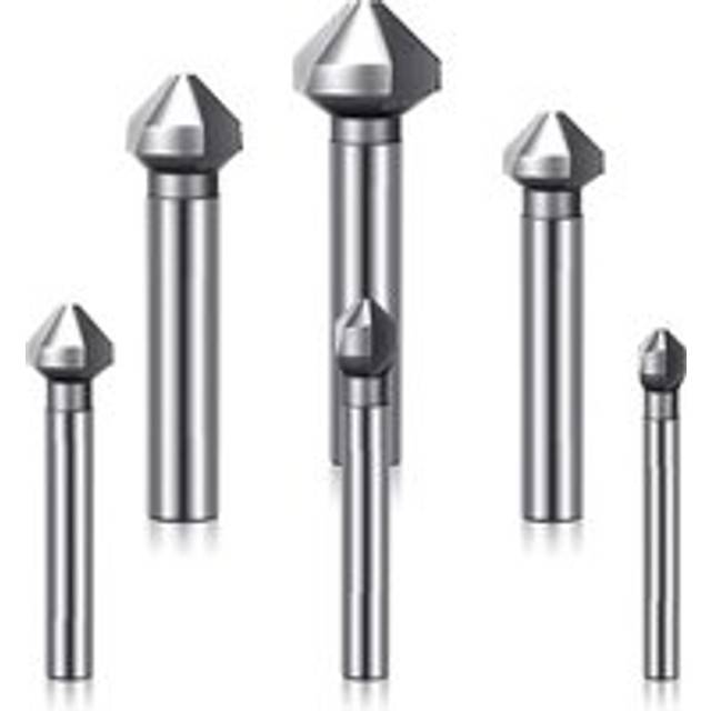Countersink Drill Bit Set for Metal, 6Pcs HSS 3 Flute 90 Degree Chamfering Tool Chamfer End Mill Cutter