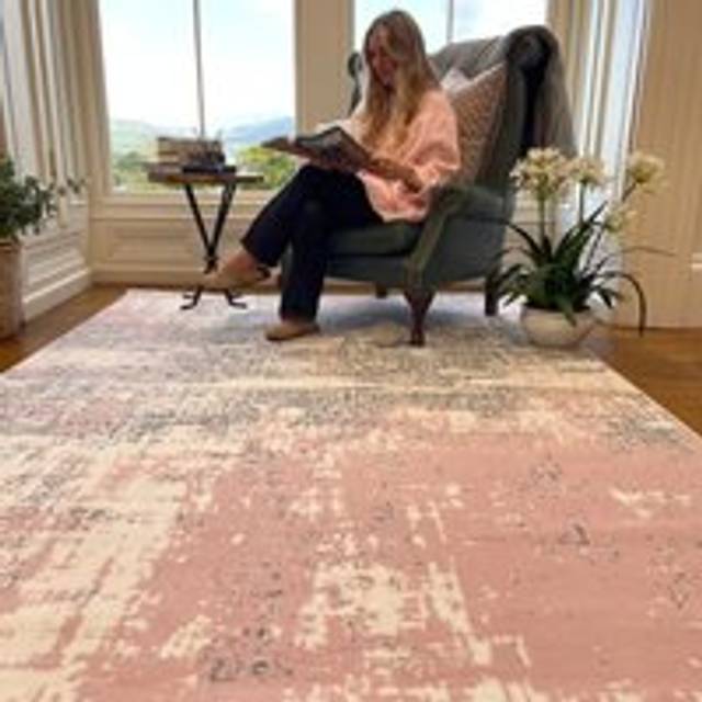 Pink Grey Distressed Worn Look Living Room Rug - Milan - Milan - 80cm x 150cm