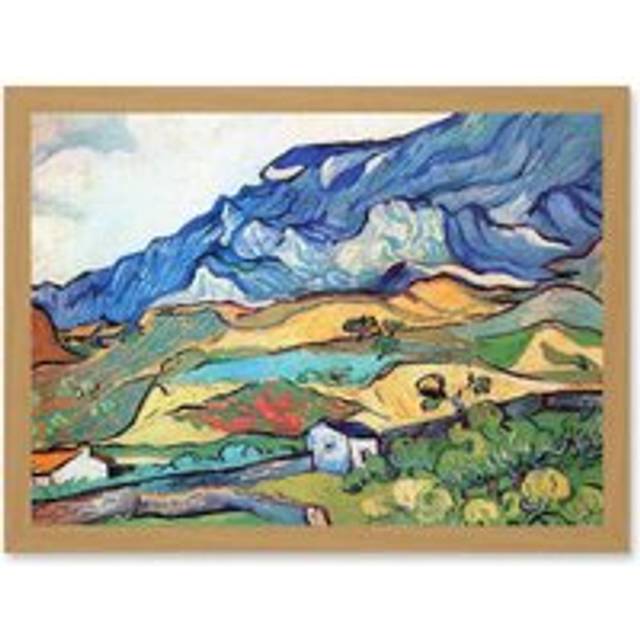 Vincent Van Gogh Les Alpilles Mountain Landscape Artwork Framed Wall Art Print A4 - Tan - One Size
