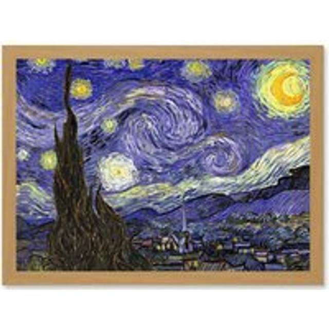 Vincent Van Gogh Starry Night Strs Swirl 1888 A4 Artwork Framed Wall Art Print - Tan - One Size