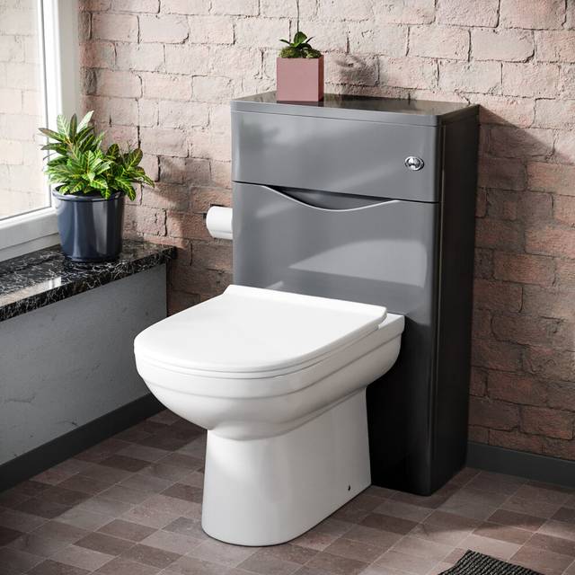 Nes Home Modern Back To Wall Toilet Pan Grey WC Unit & Soft Close Seat