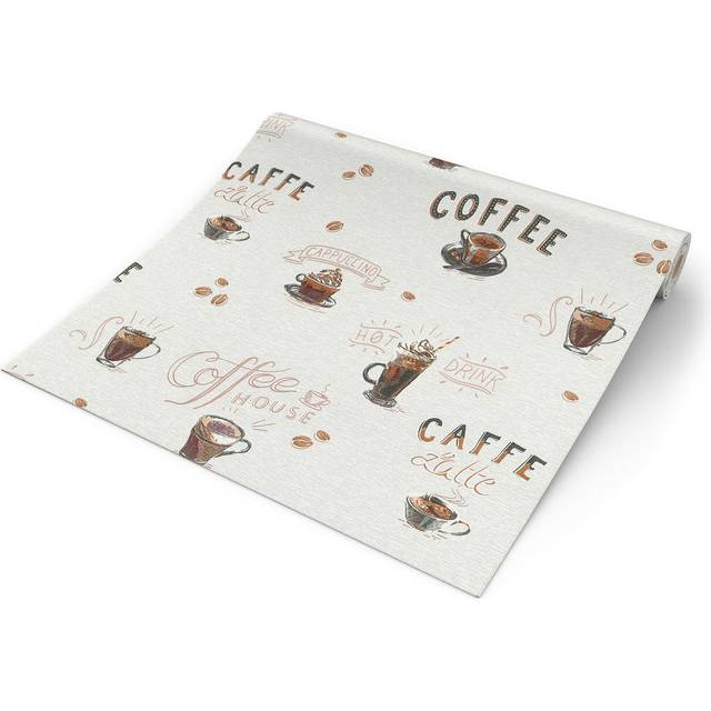 Erismann coffee cups wallpaper kitchen creme brown beans paste the wall vinyl