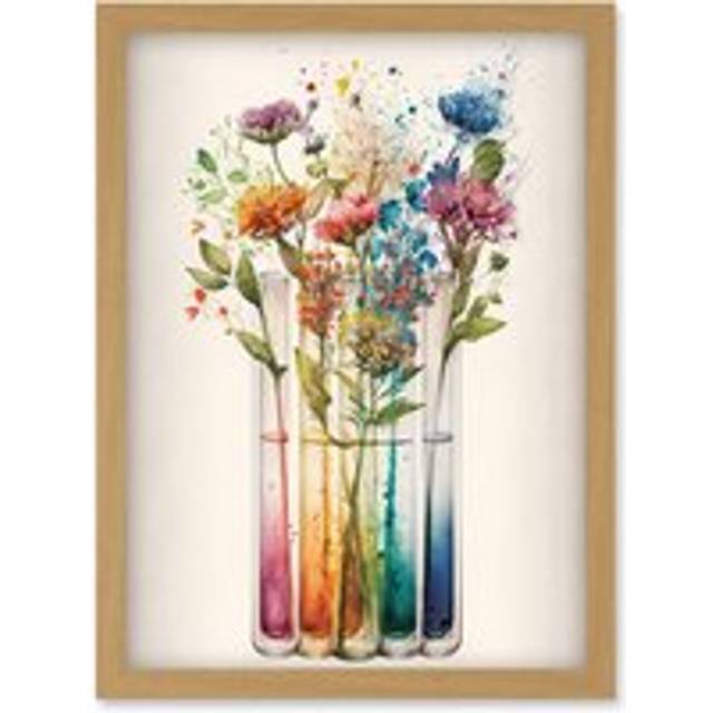 Wildflower Glass Test Tubes Rainbow Colour Water Artwork Framed Wall Art Print A4 - Tan - One Size