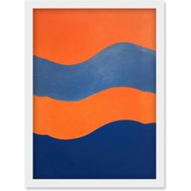 Wall Art Print Colours of the Mediterranean Oil Painting Cobalt Blue and Tangerine Orange Minimalist Artwork Framed A4 - White - A4