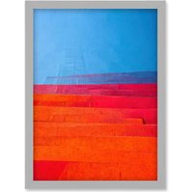 Abstract Minimalist Steps Painting Blue Purple Pink Orange Red Artwork Framed Wall Art Print A4 - Grey - One Size