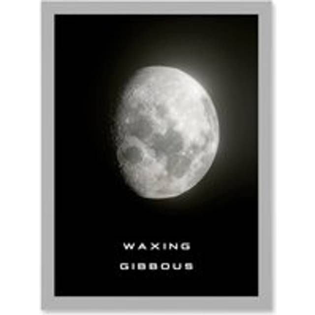 Phases of the Moon Astronomy Waxing Gibbous Lunar Space Poster Artwork Framed Wall Art Print A4 - Grey - One Size