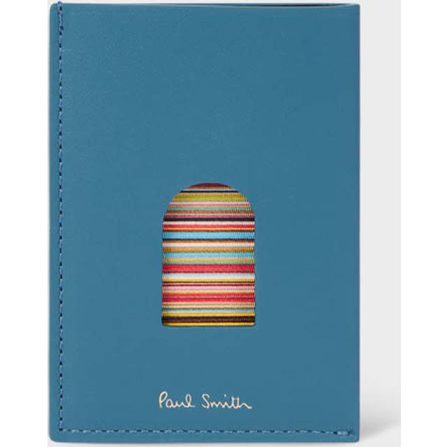 Paul Smith Pale Blue Leather 'Signature Stripe' Thumb Hole Card Holder Grey - One Size