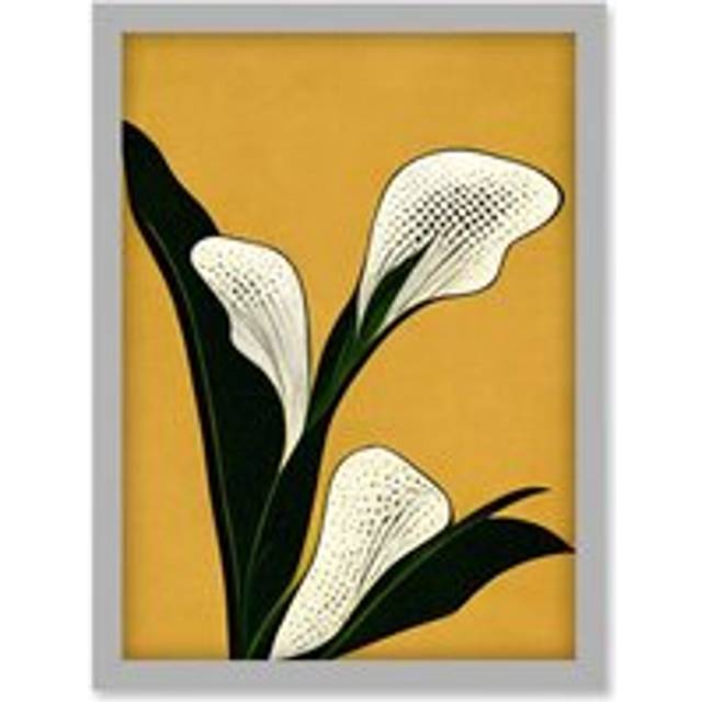 Art Deco Pop Art White Calla Lily Flower Plant Artwork Framed Wall Art Print A4 - Grey - One Size