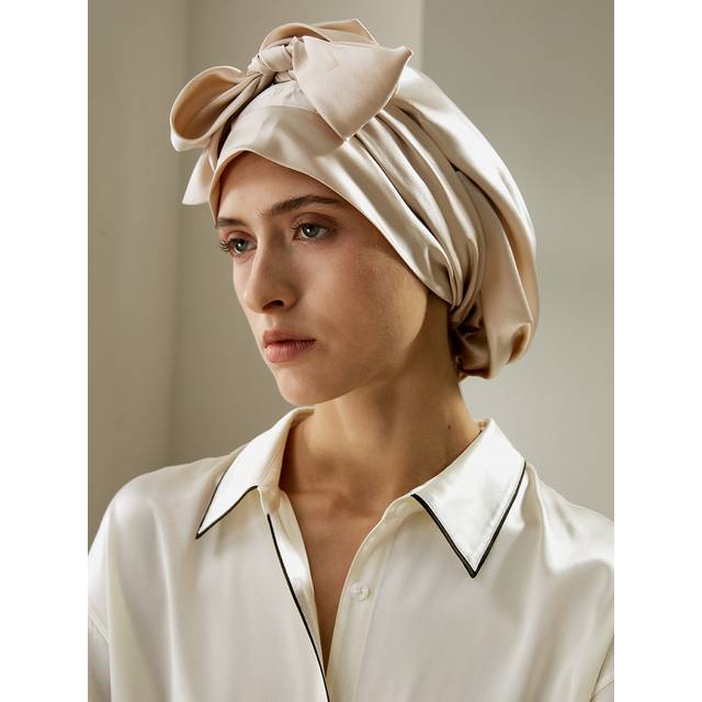 LILYSILK Silk Bonnet For Sleeping Womens Beige 22 Momme Silk Smooth Soft Fight Frizz Night Caps For Sleeping one size - Gold - One Size