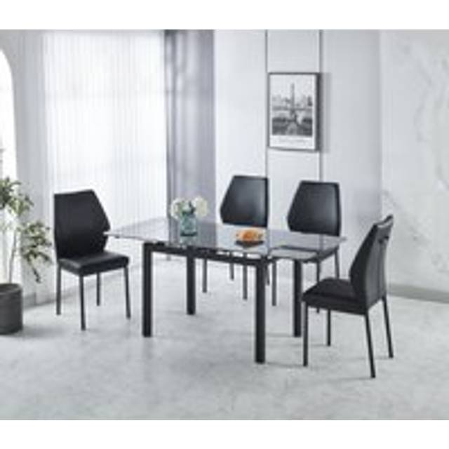 Sintere Stone Top Extending Table and 4 Faux Leather Chairs Dining Set - Black - One Size