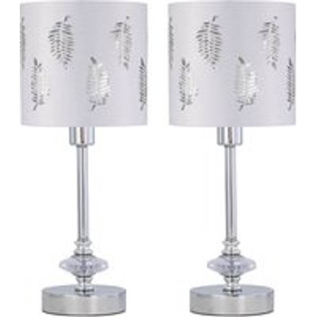 Set of 2 Chrome Jewelled Table Lamps with White Fern Shades