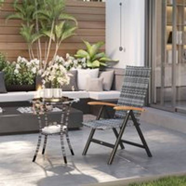 Outsunny Outdoor Folding Rattan Chair, Dining Chair, Light Grey, Grey