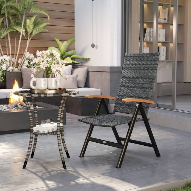 Outsunny - Outdoor Folding Rattan Chair, Dining Chair, Mixed-grey