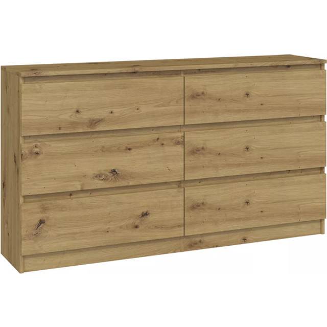 Solid Wood 6 Drawer Dressers – Modern Chest of Drawers for Bedroom Storage – (138cm W x 75cm H x 40cm D) - Artisan (75cm H X 138cm W X 40cm D)