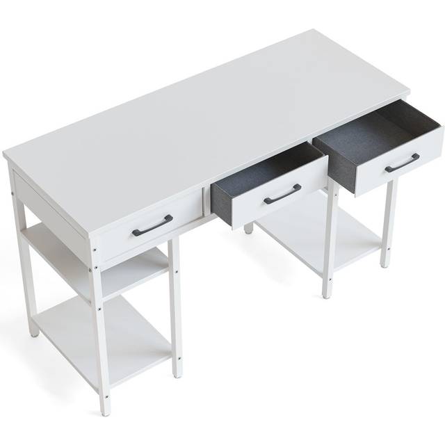 Computer Desk With Fabric Drawers And Storage Shelfs, Small Office Home Desk, Study Writing Table, Modern Simple Desk - White (75cm H X 120cm W X 50cm D)