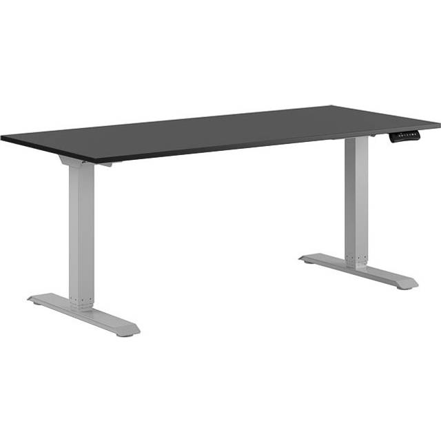 Höj och sänkbart skrivbord, 2-motorigt, vitt stativ, svart bordsskiva 160x70cm
