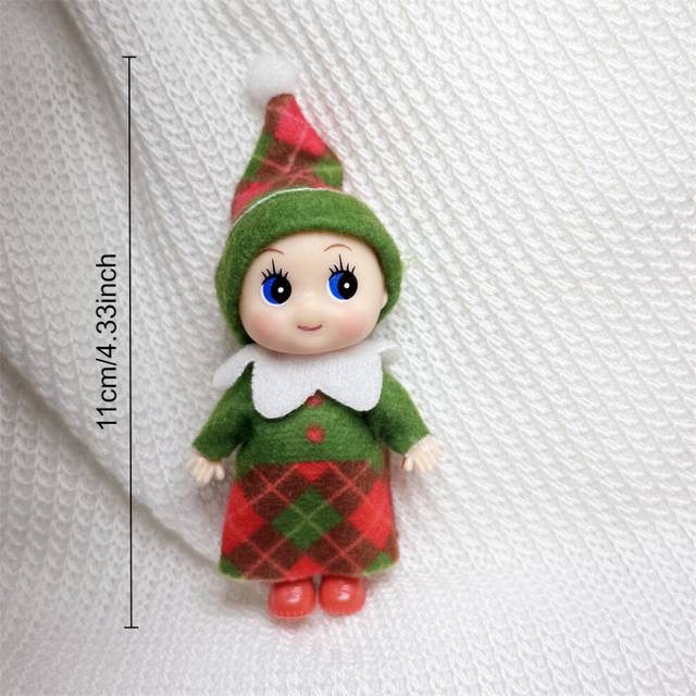 (Green Mini baby 11cm) 42cm Christmas Elf Doll for Kids Mini Toy Elf Dolls for Christmas Poseable Little Elf