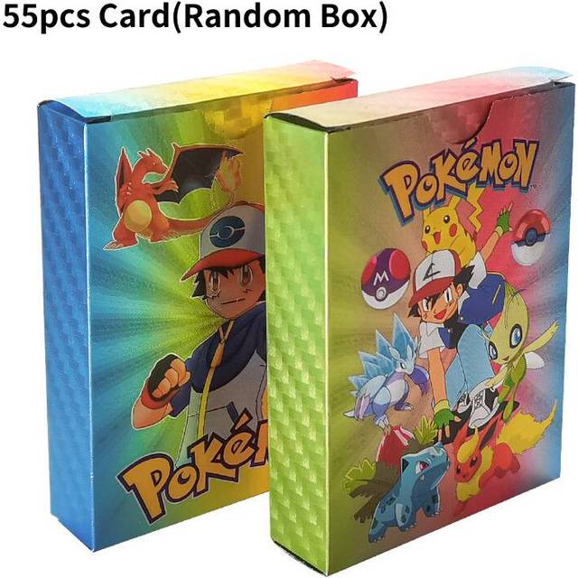 (Colours) Pokemon Foil Cards Pack Of 55 Pcs Assorted Card Toy Collect Peripheral Gift