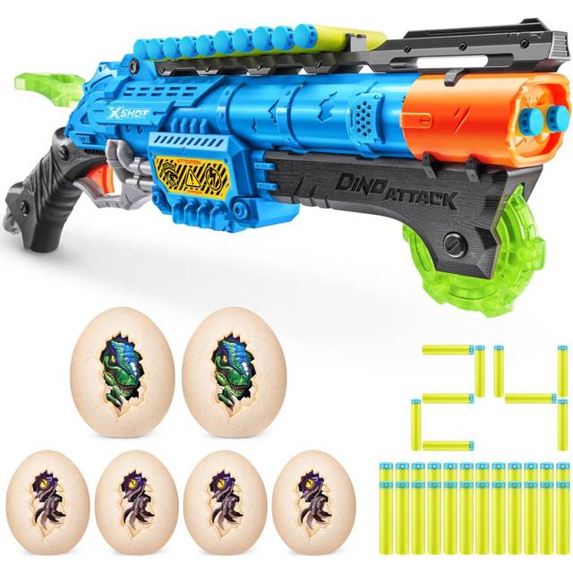 X-Shot Dino Attack Claw Hunter, Twin-Barrel Blaster with 24 Darts & Targets