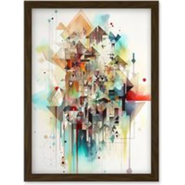 Abstract Geometric Fractal Shapes Modern Watercolour Painting Artwork Framed Wall Art Print A4 - Brown - One Size