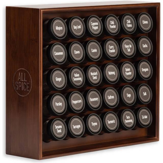 AllSpice Wood Spice Rack, Includes 30 4oz Jars- Walnut Stain