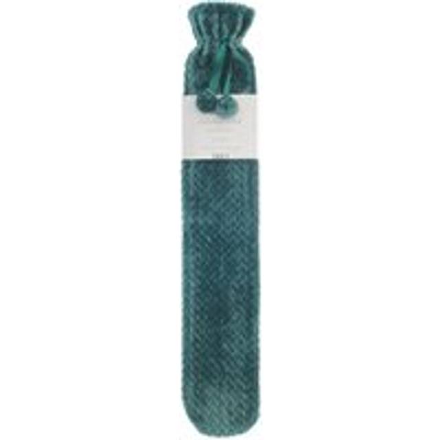 Long Hot Water Bottle Plush Lattice Effect Fleece Cover 2 Litre - Teal