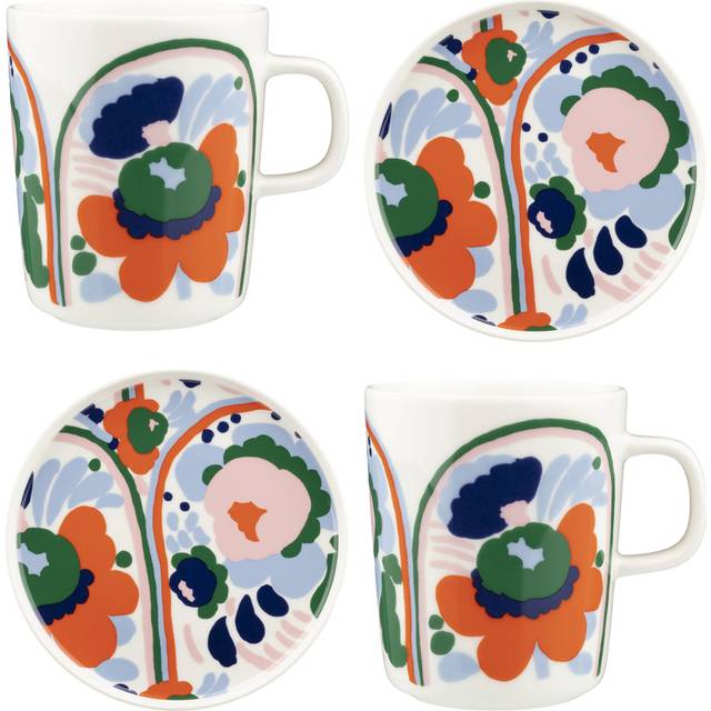 Marimekko Karuselli servisset 4 delar White-orange-blue-emerald - Vit