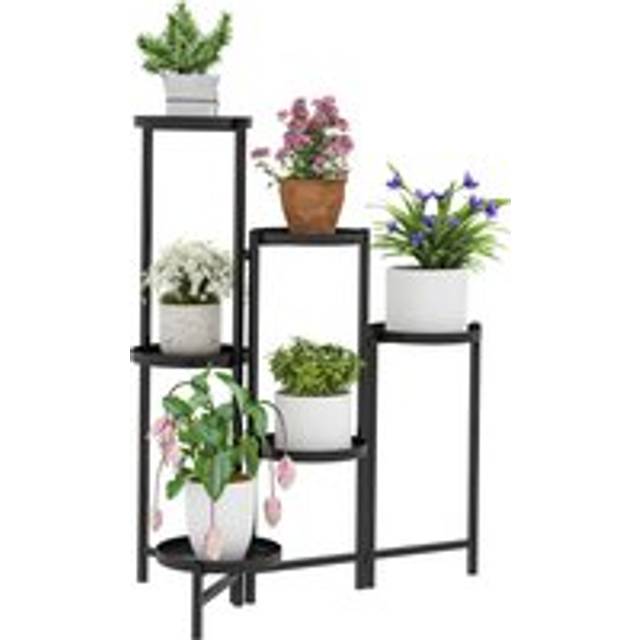 Outsunny 3 Tier Foldable Corner Plant Stand for Indoor Outdoor, Black