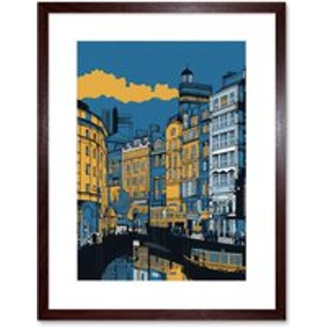 Wall Art Print Leeds Dock Cityscape Colour Block Artwork Framed 9X7 Inch - Brown - W7 inch x H9 inch