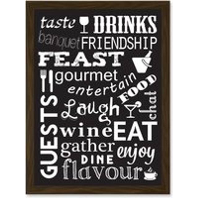 Drink Food Feast Wine Kitchen Words Black Quote Artwork Framed Wall Art Print A4 - Brown - One Size